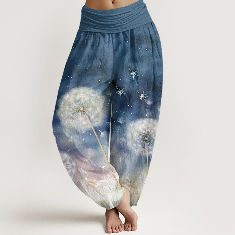 Buddha Stones Cotton Casual Dandelion Pattern Women's Elastic Waist Harem Pants - SteelBlue - US22，UK/AU26，EU54 (6XL) - image 4