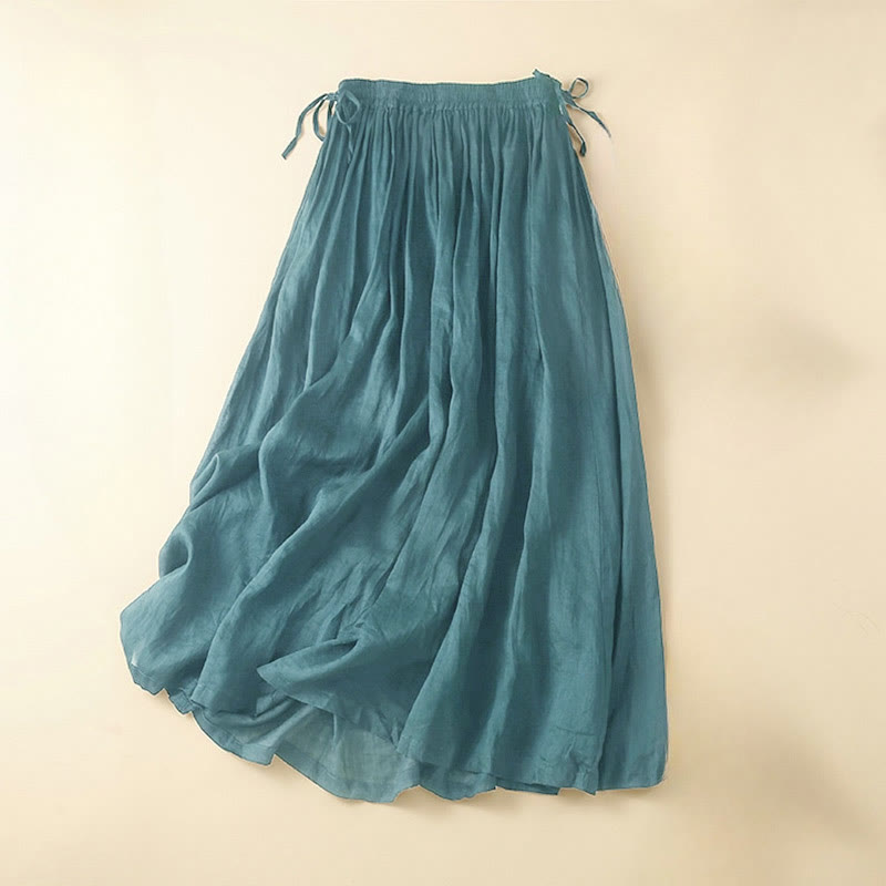 Buddha Stones Plain Lace Up Elastic Waist Women's Skirt With Pockets - Teal - US8-10，UK/AU12-14，EU40-42 (2XL) - image 0