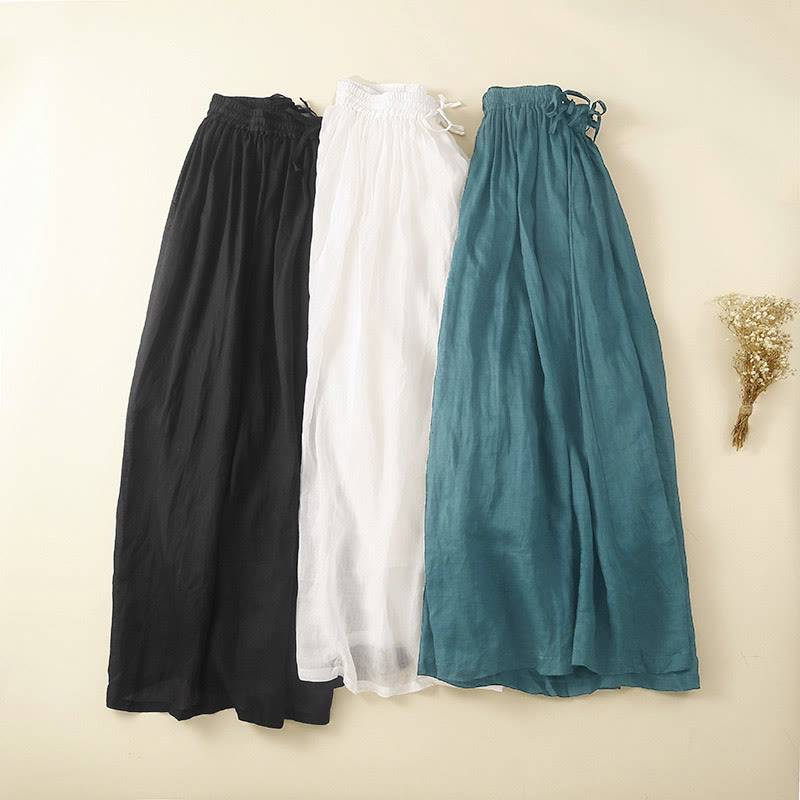 Buddha Stones Plain Lace Up Elastic Waist Women's Skirt With Pockets - image 1
