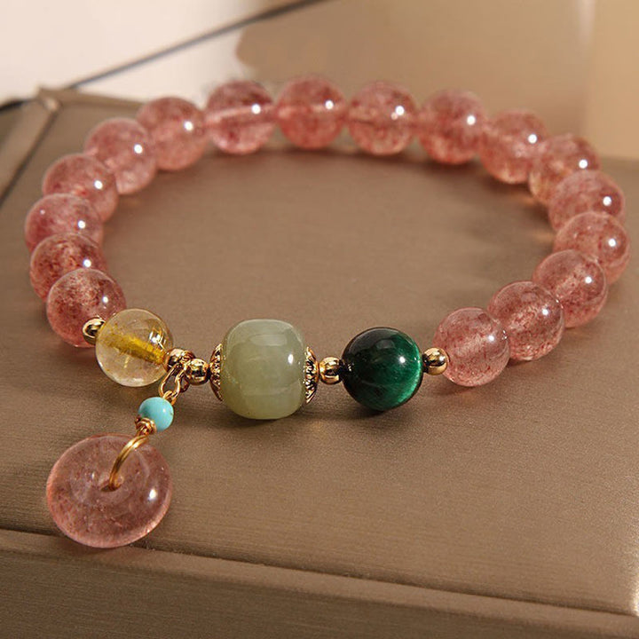 Buddha Stones Natural Strawberry Quartz Peace Buckle Jade Positive Bracelet - image 2