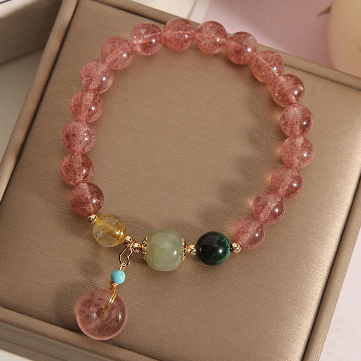 Buddha Stones Natural Strawberry Quartz Peace Buckle Jade Positive Bracelet - image 3