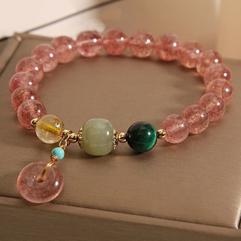 Buddha Stones Natural Strawberry Quartz Peace Buckle Jade Positive Bracelet - image 1