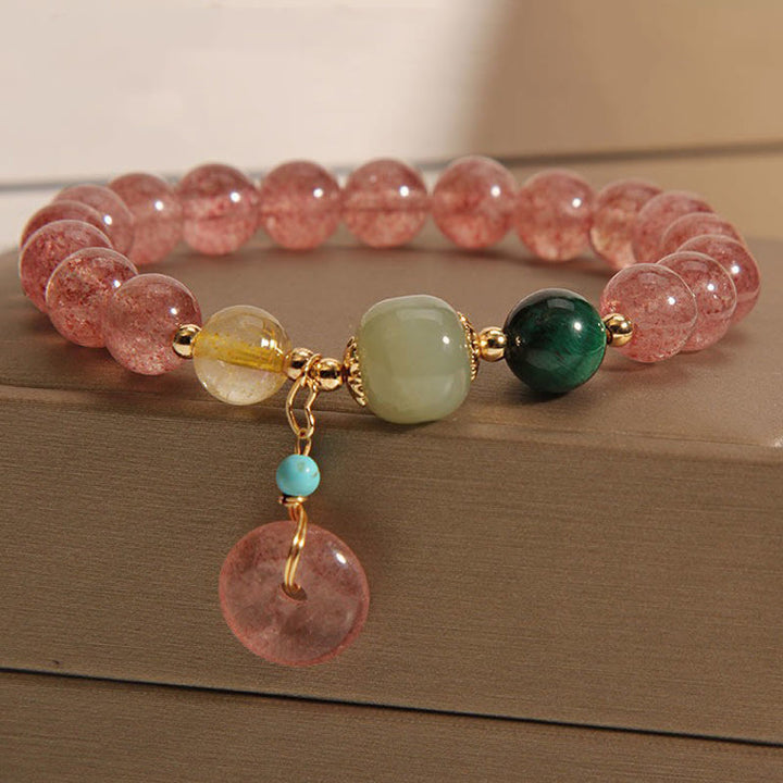 Buddha Stones Natural Strawberry Quartz Peace Buckle Jade Positive Bracelet - Strawberry Crystal (Wrist Circumference: 14-16cm) - image 0
