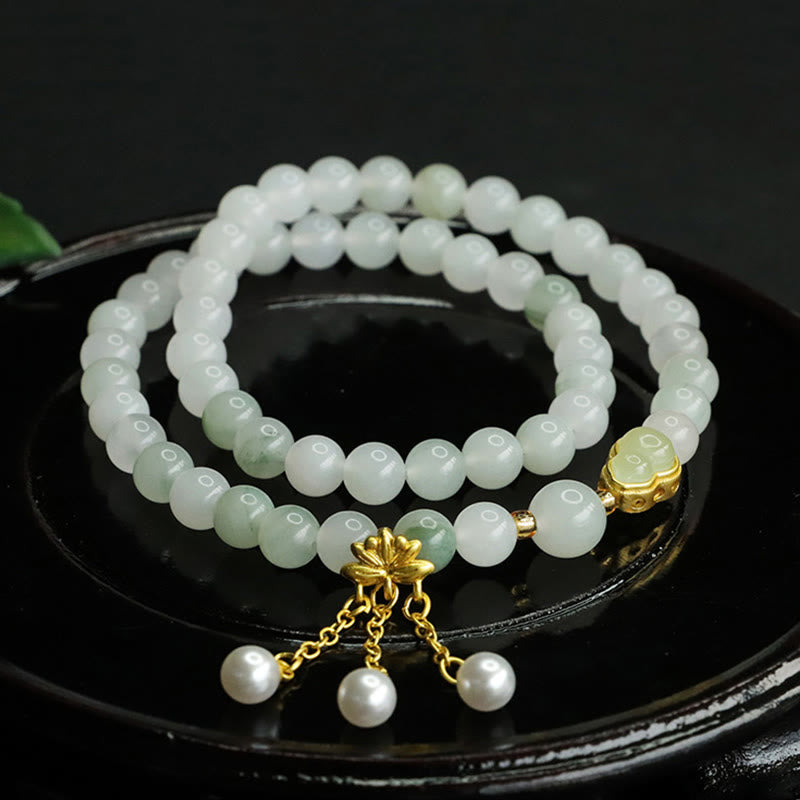 Buddha Stones Natural Tianshan Jade Lotus Gourd Double Circle Prosperity Bracelet - Tianshan jade(Wrist Circumference: 15-17cm) - image 0