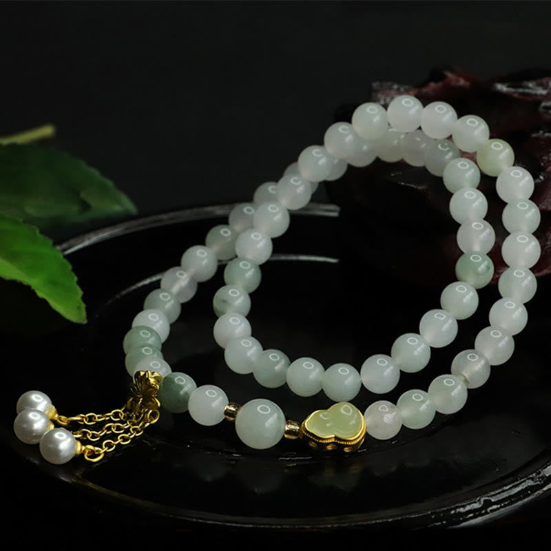 Buddha Stones Natural Tianshan Jade Lotus Gourd Double Circle Prosperity Bracelet - image 3