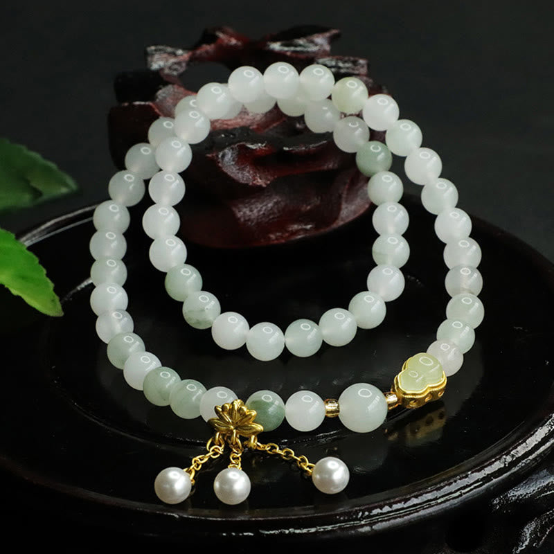 Buddha Stones Natural Tianshan Jade Lotus Gourd Double Circle Prosperity Bracelet - image 1