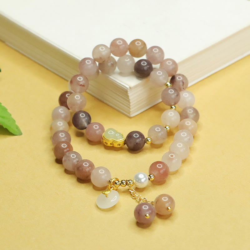 Buddha Stones Natural Golden Silk Jade Double Layer Gourd Peace Buckle Luck Bracelet - image 1