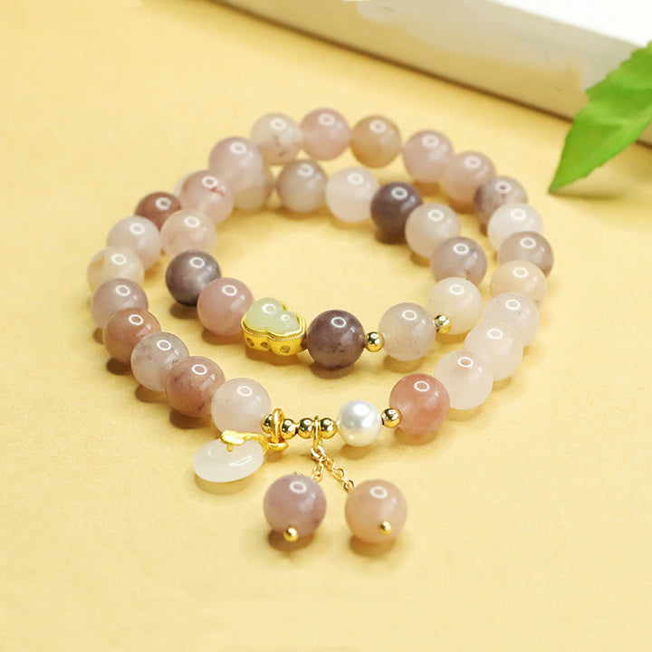 Buddha Stones Natural Golden Silk Jade Double Layer Gourd Peace Buckle Luck Bracelet - Golden Silk Jade(Wrist Circumference: 15-17cm) - image 0