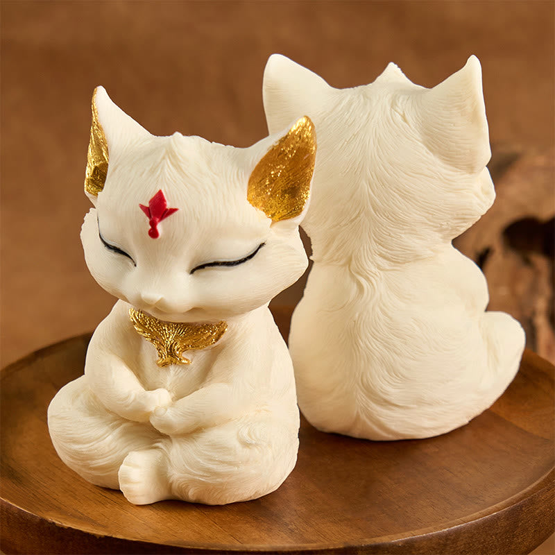 Buddha Stones Nine Tailed Fox Carved Ivory Fruit Blessing Home Decoration - image 4