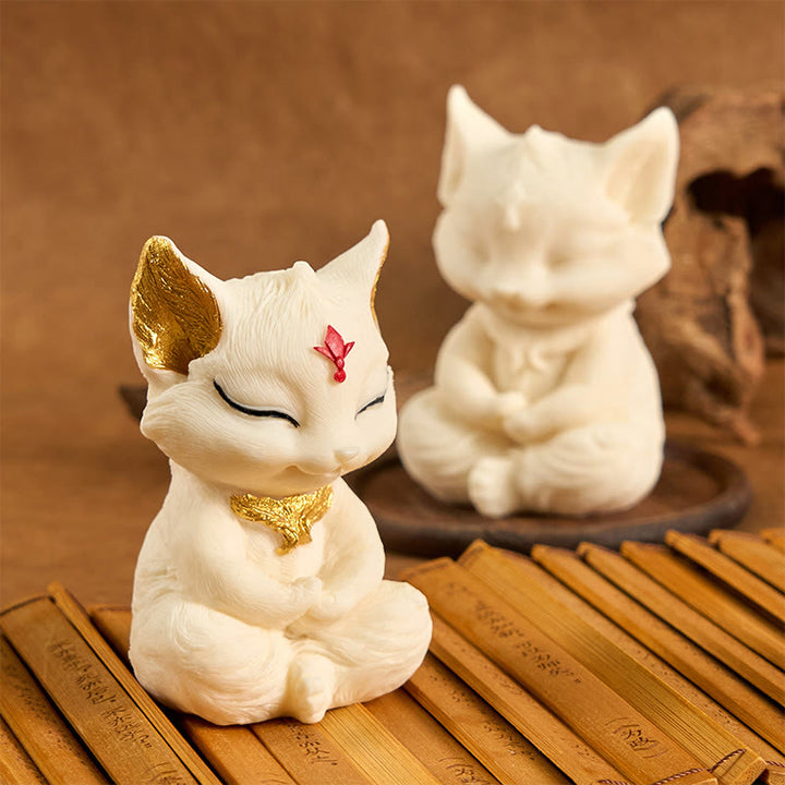 Buddha Stones Nine Tailed Fox Carved Ivory Fruit Blessing Home Decoration - image 6