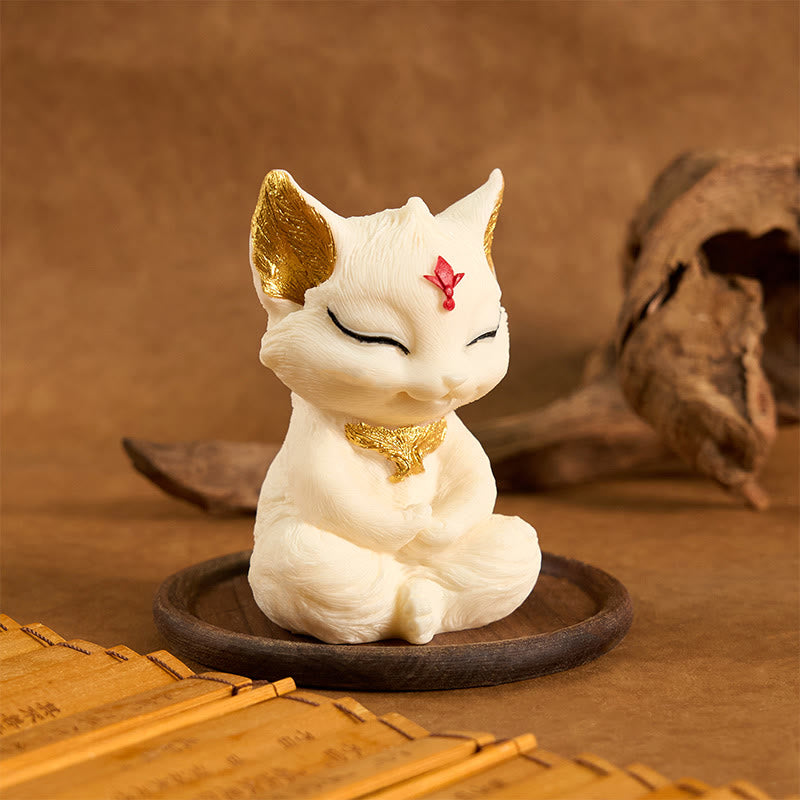 Buddha Stones Nine Tailed Fox Carved Ivory Fruit Blessing Home Decoration - image 1