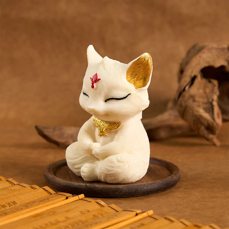 Buddha Stones Nine Tailed Fox Carved Ivory Fruit Blessing Home Decoration - image 3