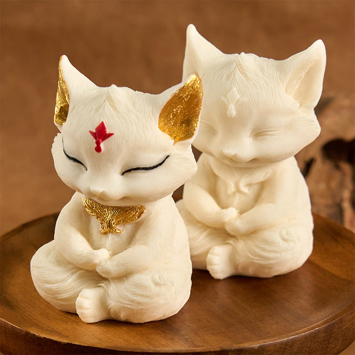 Buddha Stones Nine Tailed Fox Carved Ivory Fruit Blessing Home Decoration - image 5