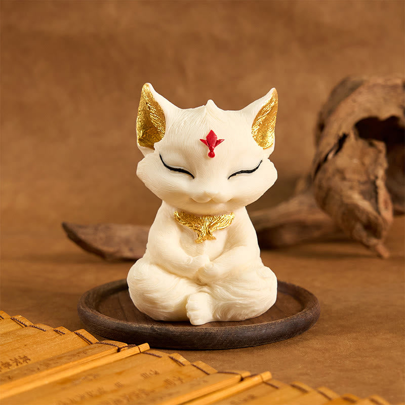 Buddha Stones Nine Tailed Fox Carved Ivory Fruit Blessing Home Decoration - Ivory Fruit Golden Fox 11*6*6cm - image 0