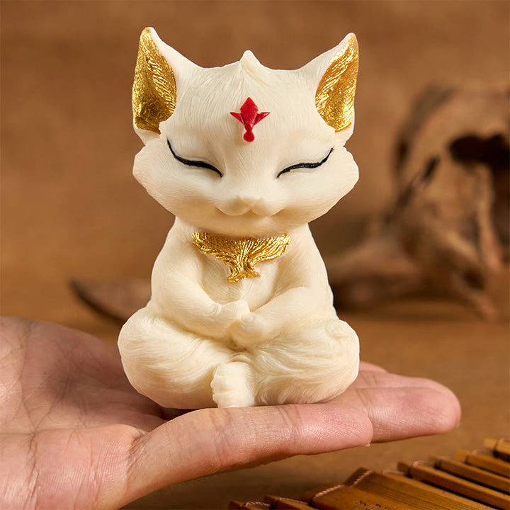 Buddha Stones Nine Tailed Fox Carved Ivory Fruit Blessing Home Decoration - image 2