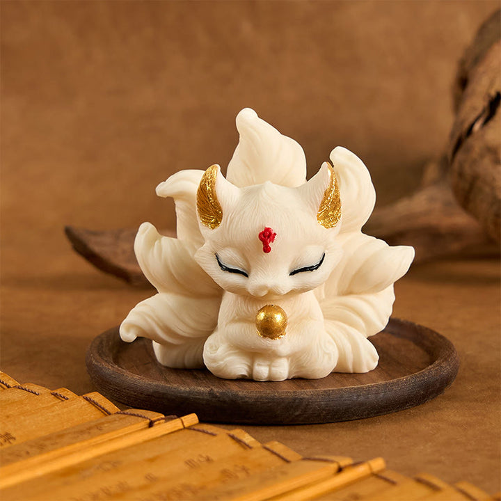 Buddha Stones Small Nine Tailed Fox Carved Ivory Fruit Support Home Decoration - Ivory Fruit White Fox 7.5*5.5cm - image 8
