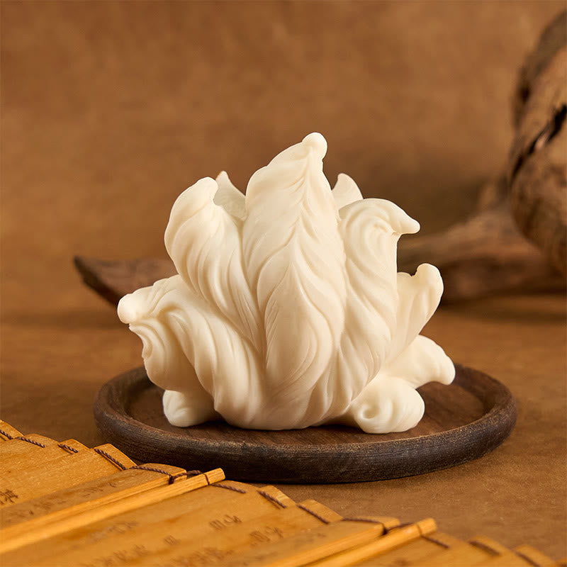 Buddha Stones Small Nine Tailed Fox Carved Ivory Fruit Support Home Decoration - image 5
