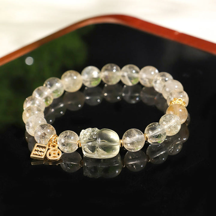 Buddha Stones Natural Citrine PiXiu Copper Coin Protection Bracelet - image 1