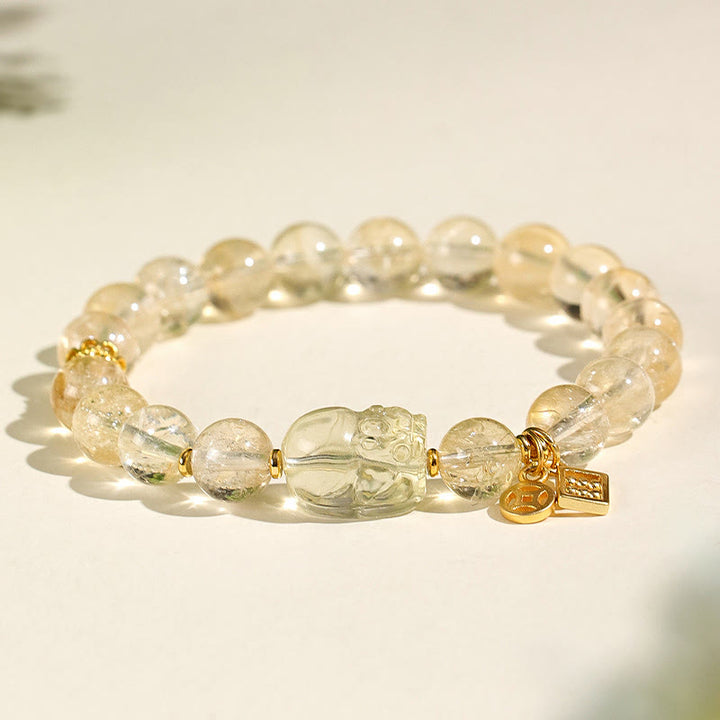 Buddha Stones Natural Citrine PiXiu Copper Coin Protection Bracelet - Citrine(Wrist Circumference: 15cm) - image 0