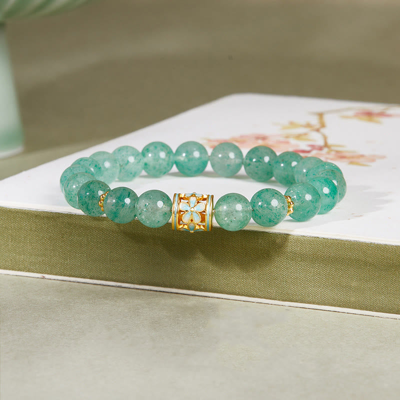 Buddha Stones 925 Sterling Silver Green Strawberry Quartz Flower Calm Bracelet - Green Strawberry Quartz(Wrist Circumference: 17-19cm) - image 0