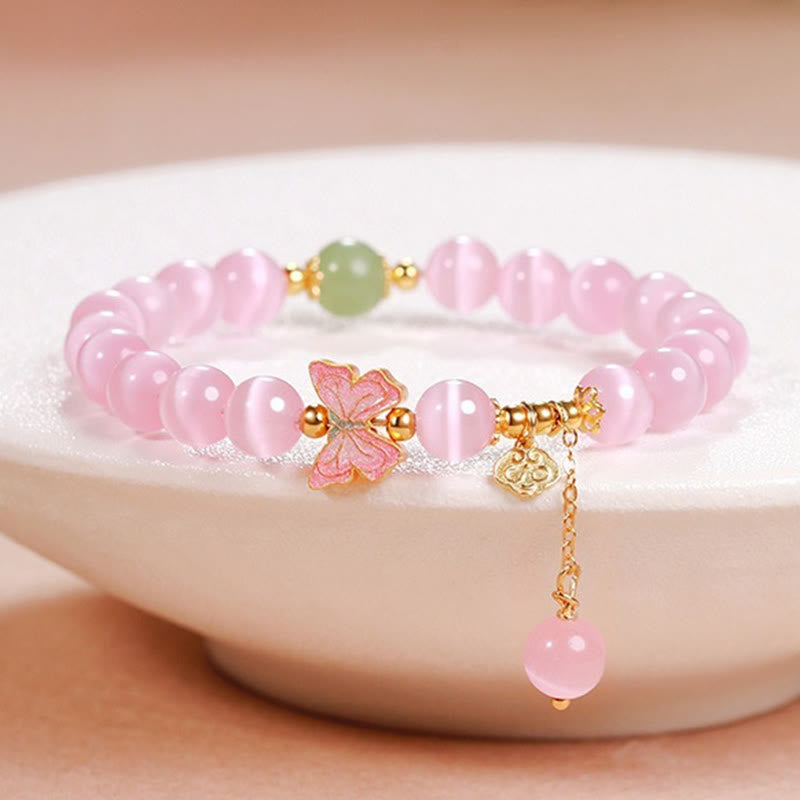 Buddha Stones 925 Sterling Silver Cat's Eye Hetian Jade Butterfly Peace Lock Charm Peace Bracelet - Cat's Eye(Wrist Circumference: 17-19cm) - image 0