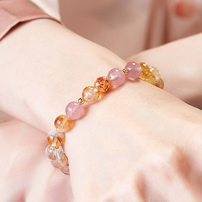 Buddha Stones 999 Sterling Silver Citrine Strawberry Quartz White Crystal Protection Bracelet - image 8