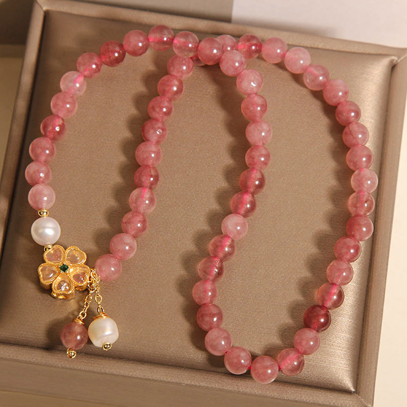 Buddha Stones Strawberry Quartz Four Leaf Clover Double Wrap Design Positive Bracelet - image 8