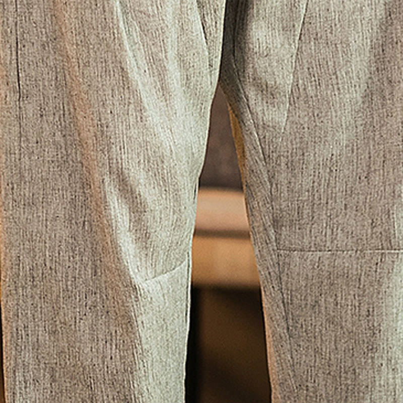 Buddha Stones Casual Solid Color Drawstring Men's Elastic Waistband Cotton Linen Pants With Pockets - image 15