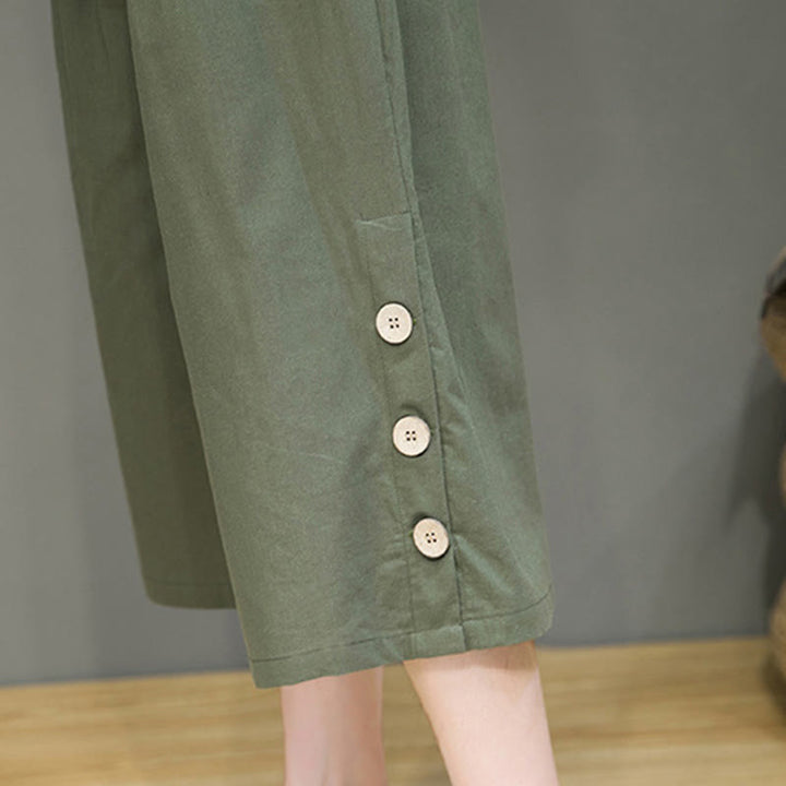 Buddha Stones Casual Plain Side Button Design Drawstring Men's Cotton Cropped Pants With Pockets - image 27