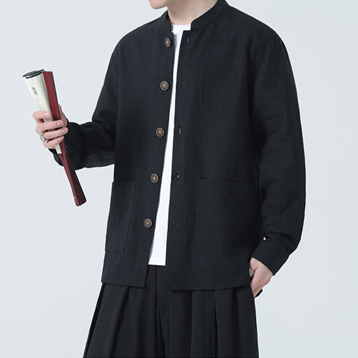 Buddha Stones Men's Button Ramie Linen Cotton Fleece Lined Jacket Shirt With Pockets - image 20