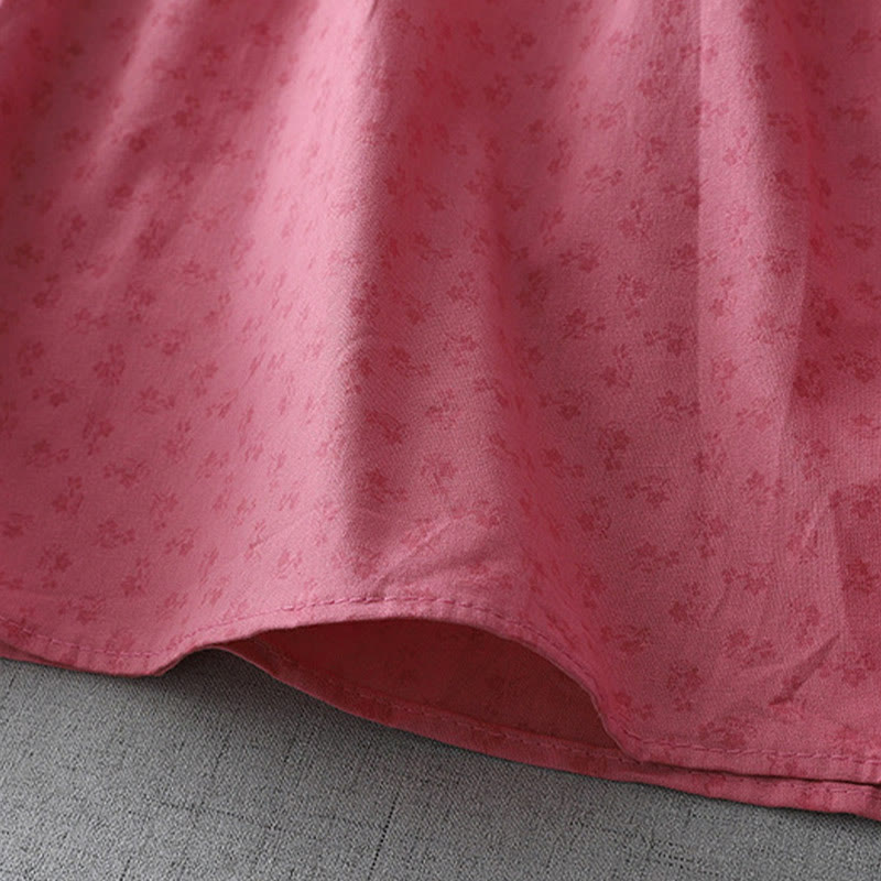 Buddha Stones Casual Retro Solid Color Button Ruffled Crew Neck Design Short Sleeve Cotton Linen Midi Dress With Pockets - image 15