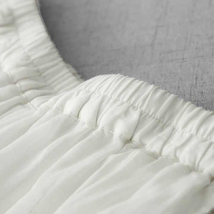 Buddha Stones Commute Solid Color Lace Embroidery Design Cotton Women's Wide Leg Cropped Pants With Pockets - image 2