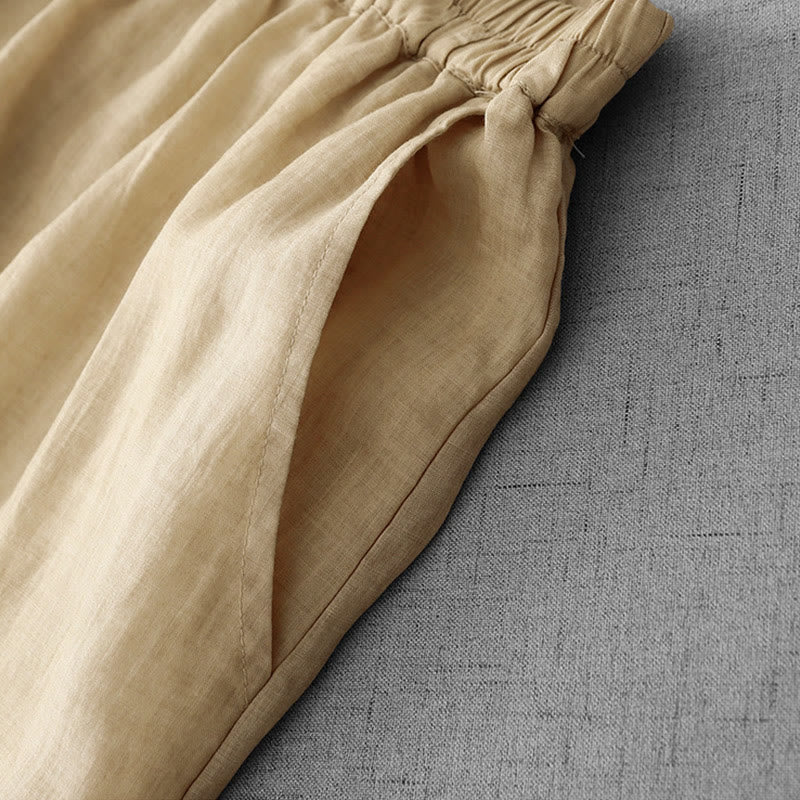 Buddha Stones Commute Solid Color Lace Embroidery Design Cotton Women's Wide Leg Cropped Pants With Pockets - image 18