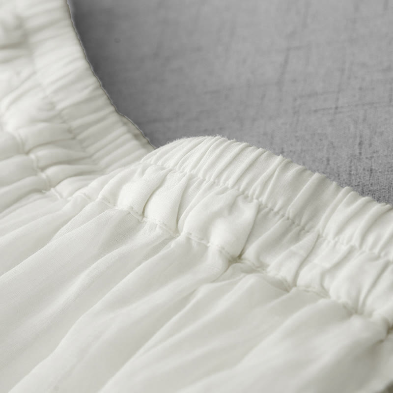 Buddha Stones Commute Solid Color Lace Embroidery Design Cotton Women's Wide Leg Cropped Pants With Pockets - image 2