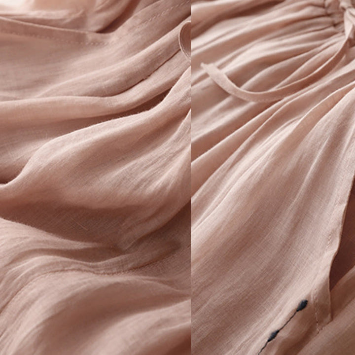 Buddha Stones Commute Solid Color Embroidery Drawstring Women's Wide Leg Ankle-Length Cotton Pants With Pockets - image 15