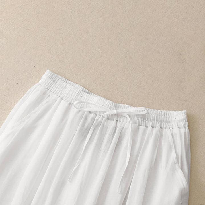 Buddha Stones Commute Solid Color Embroidery Drawstring Women's Wide Leg Ankle-Length Pants With Pockets - image 9