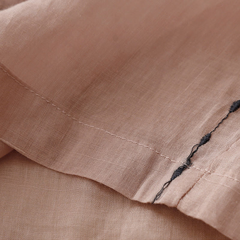 Buddha Stones Commute Solid Color Embroidery Drawstring Women's Wide Leg Ankle-Length Cotton Pants With Pockets - image 14