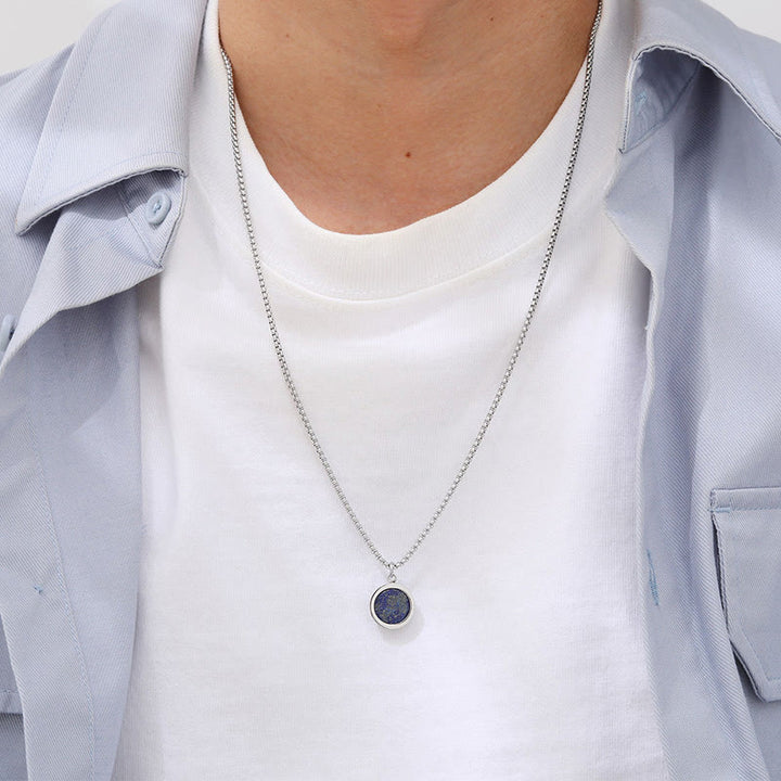 Buddha Stones Natural Stone Turquoise Tiger Eye  Lazurite Lapis Lazuli Malachite Titanium Steel Purification Necklace Pendant - image 21