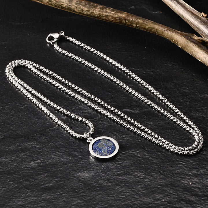 Buddha Stones Natural Stone Turquoise Tiger Eye  Lazurite Lapis Lazuli Malachite Titanium Steel Purification Necklace Pendant - image 18