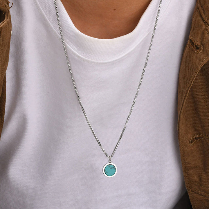 Buddha Stones Natural Stone Turquoise Tiger Eye  Lazurite Lapis Lazuli Malachite Titanium Steel Purification Necklace Pendant - image 15