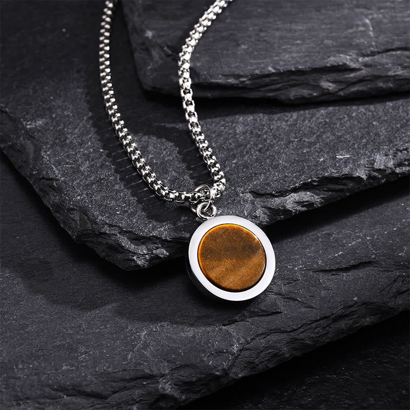 Buddha Stones Natural Stone Turquoise Tiger Eye  Lazurite Malachite Titanium Steel Purification Necklace Pendant - Tiger Eye - image 0