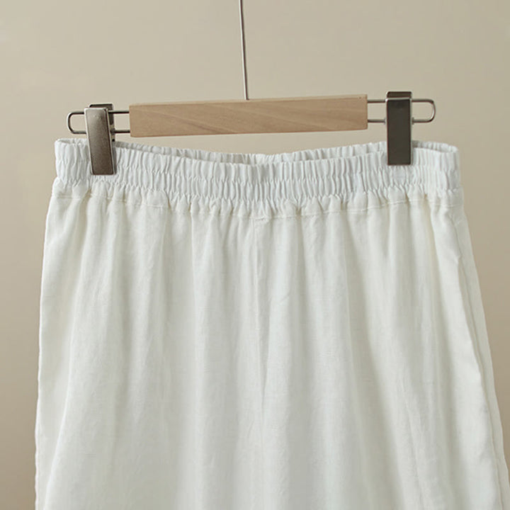 Buddha Stones Commute Retro Plain Lace Patchwork Design 7-8 Length Women's Wide Leg Cotton Pants With Pockets - image 20