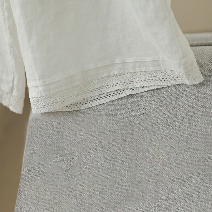 Buddha Stones Commute Retro Plain Lace Patchwork Design 7-8 Length Women's Wide Leg Cotton Pants With Pockets - image 22