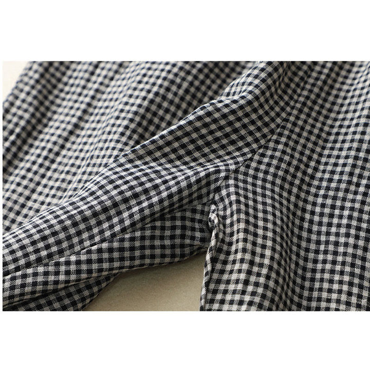 Buddha Stones Commute Casual Checkered Pattern 7-8 Length Women's Wide Leg Cotton Linen Pants With Pockets - image 14