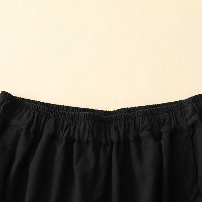 Buddha Stones Commute Casual Pure Color Women's Wide Leg Cotton Cropped Pants With Pockets - image 7