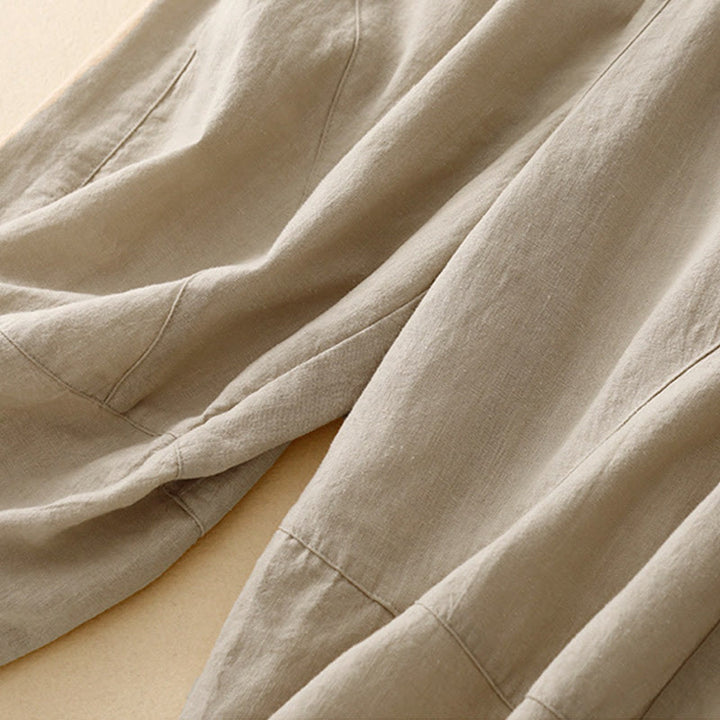 Buddha Stones Commute Casual Pure Color Women's Wide Leg Cotton Cropped Pants With Pockets - image 3