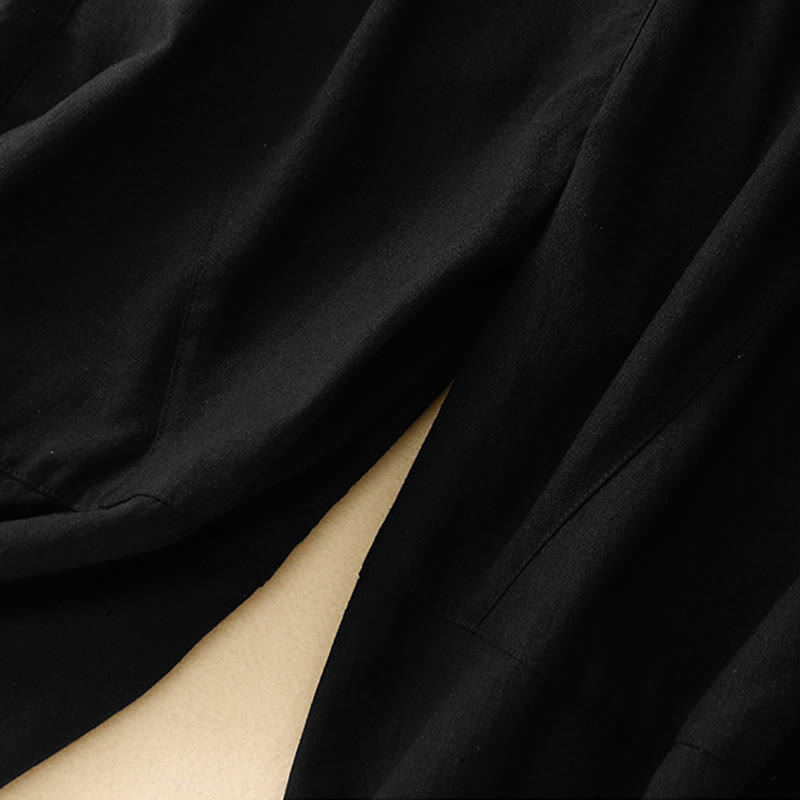 Buddha Stones Commute Casual Pure Color Women's Wide Leg Cotton Cropped Pants With Pockets - image 8