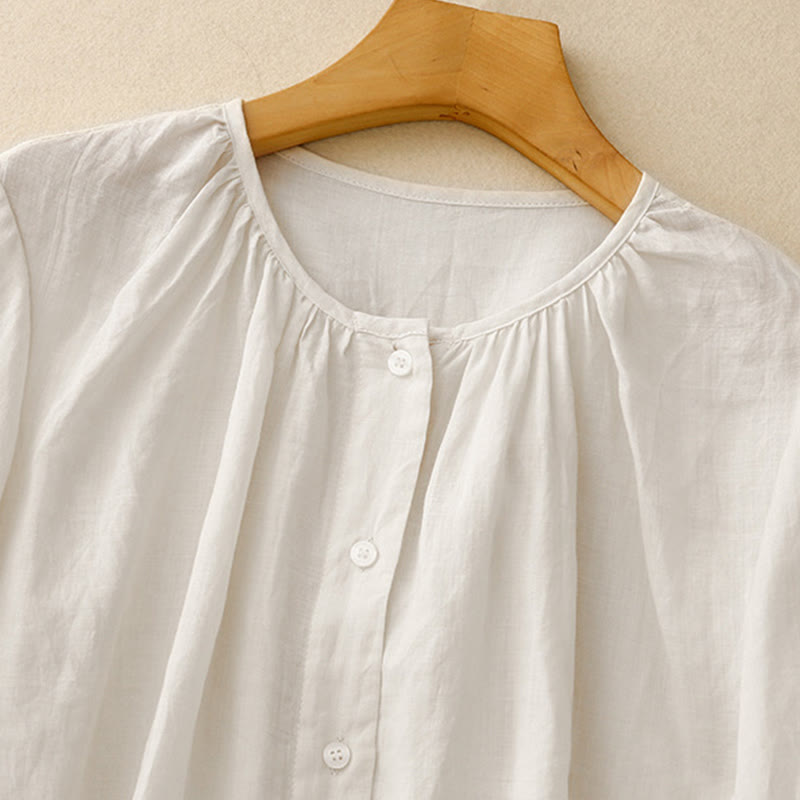 Buddha Stones Plain Button Crew Neck Design Women's Blend Three Quarter Sleeve Shirt - image 13