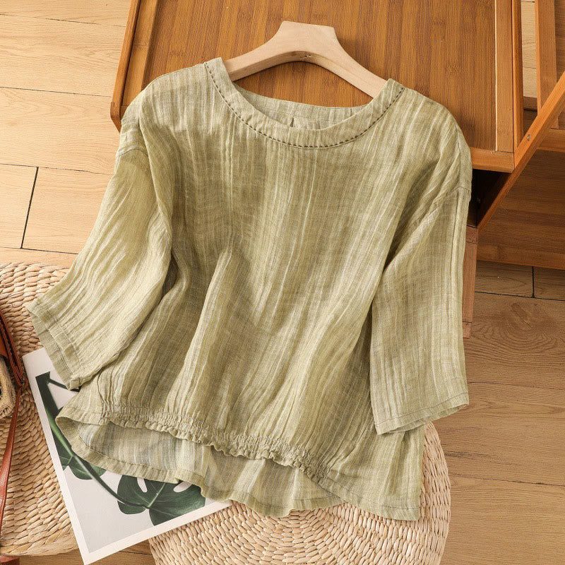Buddha Stones Casual Summer Plain Crew Neck Women's Three Quarter Sleeve T-Shirt - DarkKhaki - US12，UK/AU16，EU44 (2XL) - image 0