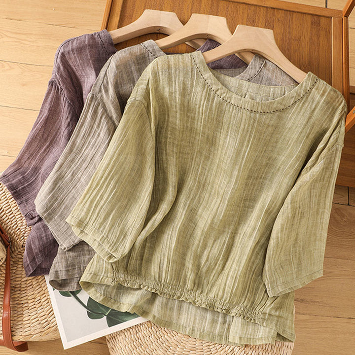 Buddha Stones Casual Summer Plain Crew Neck Women's Three Quarter Sleeve T-Shirt - image 30